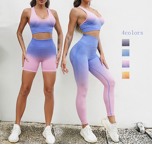 Conjunto de yoga y fitness para mujer: Sujetador deportivo sin costuras, shorts fruncidos, leggings de cintura alta y mallas con efecto tie-dye para entrenamiento y running. - Product Image 3