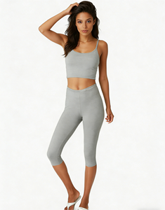 Leggings Capri Elásticos de Cintura Media para Mujer, Tallas Grandes, Paquete de 2, Color Verde Menta y Gris Jaspeado - Product Image 6