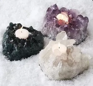 Rock Clear Amethyst Geode Natural Crystal Cluster Candle holder