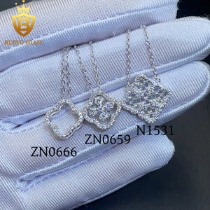Venta al por mayor de joyería fina de Plata de Ley 925 Vvs <span class=keywords><strong>Moissanite</strong></span> <span class=keywords><strong>4</strong></span> Hojas de Trébol collar de la suerte para las mujeres de oro 18K personalizado - Product Image 3