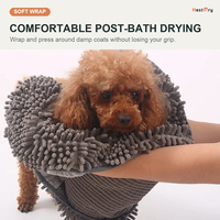 Serviette de bain absorbante en microfibre chenille douce pour animaux de compagnie, séchage rapide, avec deux poches pour les mains, pour l'entretien du pelage du chien après le bain, toutes saisons