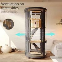Villa pour chat de luxe grande taille avec nid panoramique circulaire - Maison pour animaux de compagnie en bois massif quatre saisons