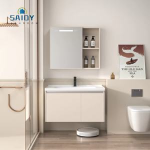 <span class=keywords><strong>Meuble</strong></span> de <span class=keywords><strong>rangement</strong></span> de salle de bain de luxe à un évier avec vanité de lavabo en PVC au design moderne pour hôtels Produit de vente populaire - Product Image 6