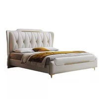 Cadre de lit bon marché au design minimaliste, derniers meubles de lit modernes en cuir véritable, lit king en bois populaire pour chambre à coucher