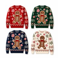 Pull de Noël assorti pour couple motif flocon de neige tourbillonnant rouge et bonhomme en pain d'épices