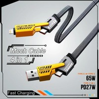 Cable de Datos USB/Tipo C a Tipo C/8 Pines de Carga Rápida con Carcasa de Metal y Nailon Multifunción 4 en 1 para iPhone 15/16 y Android