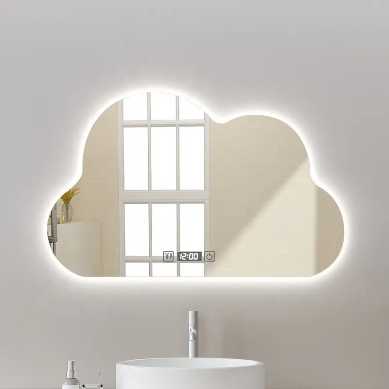 A anti névoa moderna do toque inteligente conduzido esperto do sensor da parede do banheiro do espelho do chuveiro do banho da nuvem espelho para o quarto