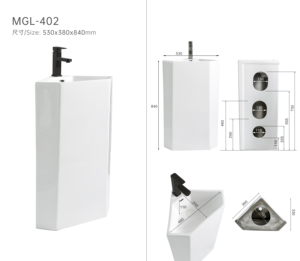 Lavabo <span class=keywords><strong>angolare</strong></span> bianco da terra in ceramica con foro singolo per rubinetto e troppopieno - Product Image 6