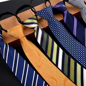 2.36inch New Stripe Plaid Necktie for Gentleman Wedding Party Cravats Accessories Elastic New Fashion Male Zipper Tie