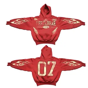 Custom Unisex Oversized Hip Hop High Street Red Rider Hoodie Flaming Wings Retro Brushed Casual Hoodies For Men And Women