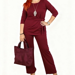 ชุดเซ็ต 2 ชิ้น เสื้อคอกลมผูกโบว์ทรงหลวมไซส์ใหญ่สำหรับผู้หญิง สไตล์ลำลอง แฟชั่นฤดูใบไม้ผลิ/ฤดูใบไม้ร่วง - Product Image 5