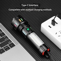 Lampe torche portable de camping extérieure à longue autonomie en alliage d'aluminium, indice IP20, laser blanc lumineux, zoomable, avec batterie externe intégrée