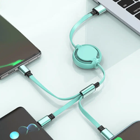 Câble USB 3-en-1 rétractable magnétique à ressort, facile à transporter, charge rapide Type-C, thème Macaron, cadeau, 3A, 1,2m