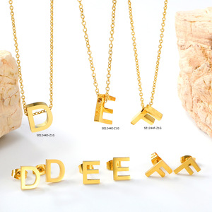 Conjunto de collar y aretes de acero inoxidable con letras para mujer, regalo de joyería, iniciales del alfabeto, conjuntos de joyería de moda - Product Image 2