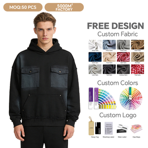 Felpa con Cappuccio in Cotone Personalizzata di Alta Qualità, Oversize, Stile <span class=keywords><strong>Street</strong></span>, Materiale Lavabile, Effetto Vissuto per Uomo - Product Image 1