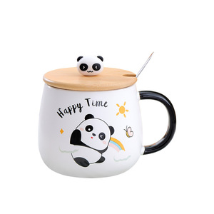 Mug en céramique mignon de panda de dessin animé 400 ml, tasses à café avec couvercle et cuillère, tasses à eau en céramique originales - Product Image 1