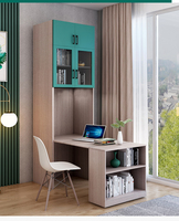 Lit escamotable mural multifonctionnel en bois avec armoire, bureau et bibliothèque intégrés