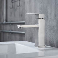 Robinet de lavabo carré en acier inoxydable à trou unique avec eau chaude et froide, finition brossée, mitigeur