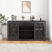 Table à liqueur moderne Mini bar à vin avec porte-verres à pied et tiroirs de rangement Armoire de bar en bois autoportante