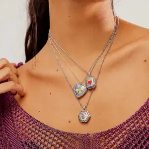 Модное модное геометрическое ожерелье с подвеской персонализированное складное фотоальбом пчела Луна розовое масло капля ожерелье