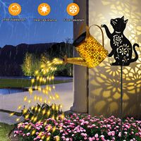 Arrosoir décoratif solaire d'extérieur avec lumières en cascade et silhouette de chat, cadeaux de jardin pour femmes, ornements de pelouse