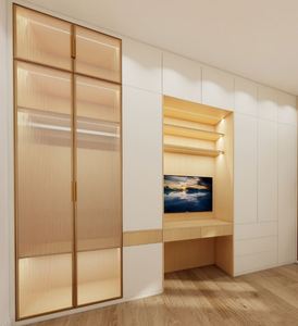 Armario Moderno en Forma de L Personalizado, Armario de Melamina con Puertas de Vidrio para Hotel, Apartamento, Hospital, Muebles de Dormitorio - Product Image 1