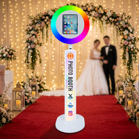 Cabina de Fotos para iPad con Logotipo Personalizado, Cabina de Selfies Portátil con Anillo de Luz RGB para Alquiler en Eventos