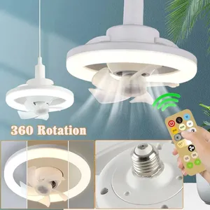 E27 360 Ventilador De Teto Giratório Com Luzes Led Controle Remoto 3 Light Colors Dimmable Fan Lamp For Living Room Quarto