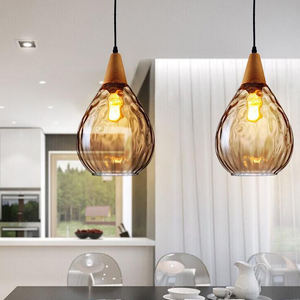 रेट्रो पारदर्शी बूंदों के आकार के ग्लास लैम्प लकड़ी के दीपक सिर को डाइनिंग लिविंग रूम के लिए सजावटी पेंडेंट लाइट का नेतृत्व किया - Product Image 6