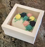 Boîte à gâteau de mariage carrée haute en carton ivoire recyclable 12x12x6 pouces avec base et couvercle avec fenêtre, revêtement brillant/mat/UV