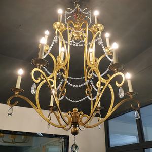 Lampe de salon en fer américain Lampe de salle à manger Lustre de chambre à coucher Lustre de café créatif Lustre de feuille d'or vintage Lampe en cristal - Product Image 6