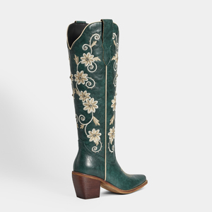 Stivali Alti da Donna WETKISS con Ricamo Floreale Personalizzato, Strass, Punta Affusolata, Stile Vintage, Neri, al Ginocchio, da Cowgirl - Product Image 5
