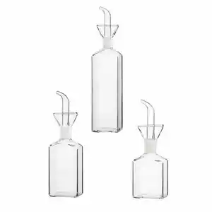 Square Glass Olive Oil Dispenser Bottle Clear Oil Vinegar Cruet with Pourers and Funnel