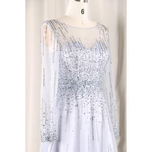 Mới màu xanh dài tay áo sang trọng xem qua tham gia cô dâu nặng beadings A-line buổi tối Áo Đầm nữ hoàng phong cách cuộc họp thường niên - Product Image 5