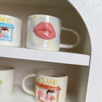 Tasse à café en céramique à lèvres colorées à la main avec design de galvanoplastie coloré Style nordique simple Lave-vaisselle Micro-ondes Vente en gros