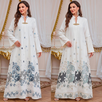 Robe longue décontractée musulmane à col montant, imprimé floral, broche en strass, manches longues, coupe modeste