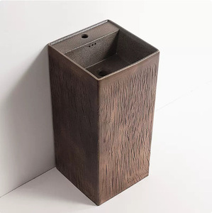 Lavabo de Cerámica <span class=keywords><strong>Vintage</strong></span> Integrado en Columna, de un Solo Orificio, para Patio Exterior o Baño - Product Image 3