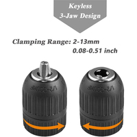 Mandrin de perceuse sans clé 0,8-10 mm 2-13 mm, adaptateur à serrage rapide, hexagonal SDS-Plus carré 1/2 3/8, embout de tournevis, embout de perceuse, mandrin à percussion