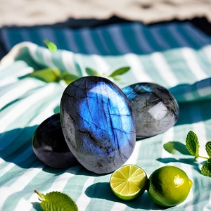 Pierre de paume en <span class=keywords><strong>labradorite</strong></span> polie en gros, pierre de <span class=keywords><strong>labradorite</strong></span> bleue, cristal de guérison, forme libre - Product Image 3