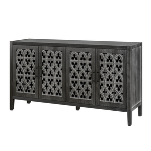 Hollow Four Door Cabinet Antique Black American Country Style Living Room TV Kitchen <b>Storage</b> Cabinet - Product Image 6
