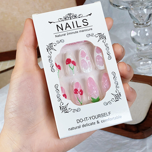 <span class=keywords><strong>Uñas</strong></span> Postizas de Cereza Francesa, <span class=keywords><strong>Uñas</strong></span> 3D Onduladas, Colorete <span class=keywords><strong>Rosa</strong></span> Floral, Puntas Acrílicas para Manicura, 24 Unidades - Product Image 5