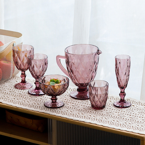 Set di Bicchieri e Caraffa in Vetro Colorato con Motivo a Diamante, Lavabili in Lavastoviglie, per Bar, Ristoranti, Feste e Servizi di Catering - Product Image 2