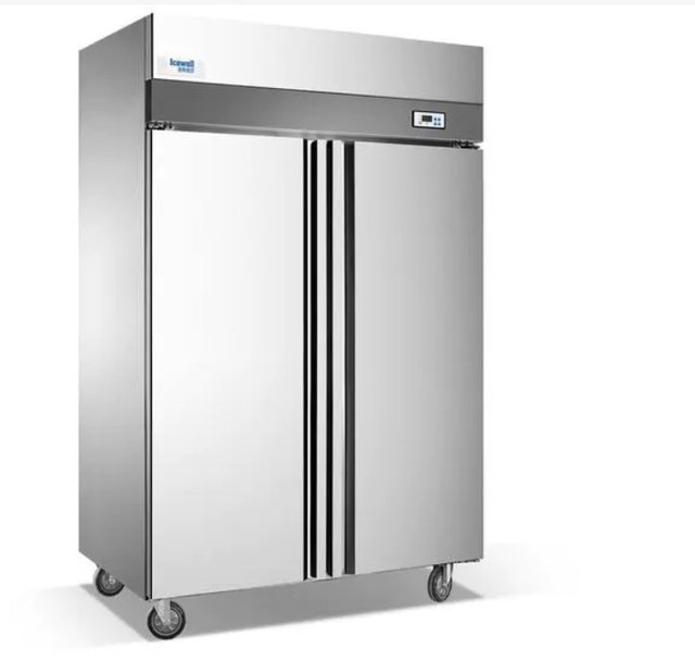 Commercial Hotel Kitchen Fridge Air Cooling Refrigerator Double Doors Stainless Steel Upright Vertical Deep Freezer