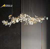 En céramique feuille de ginkgo villa duplex bâtiment lustre lumière tous cuivre acier salon hall hall de l'hôtel lustre personnalisé