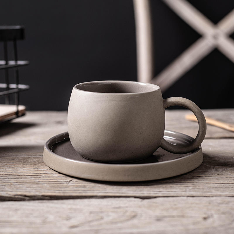 Gray sand coffee cups and saucers
