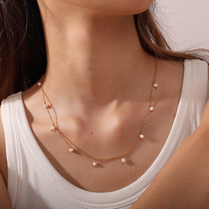 สร้อยคอมุกน้ำจืดมาร์ก้าเกรด AAA โซ่ทองเรียบง่ายหวานละมุน สร้อยคอสำหรับผู้หญิงใส่ได้ทุกวัน - Product Image 1