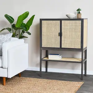 Cross-border special for Nordic pine natural rattan detail cabinet, gray locker living room storage cabinet