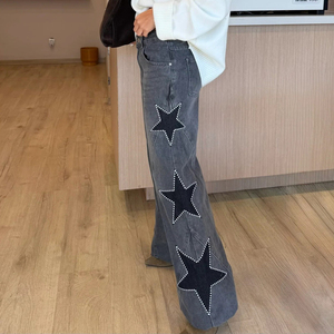 <span class=keywords><strong>Jeans</strong></span> da <span class=keywords><strong>Donna</strong></span> Channel Fashion con Patchwork a Stella, Gamba Dritta, Vita Media, Decorati con Perle, Stile <span class=keywords><strong>Boyfriend</strong></span> Effetto Vissuto, Tendenza 2026 - Product Image 1