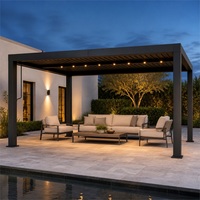 Pergola intelligente motorisée en aluminium à lames orientables, étanche, pour extérieur, avec télécommande et éclairage LED, pour villa et jardin