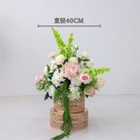 Ensemble de fleurs artificielles classiques en soie rose, blanc et vert de haute qualité pour la décoration de table de mariage, centre de table floral pour événements